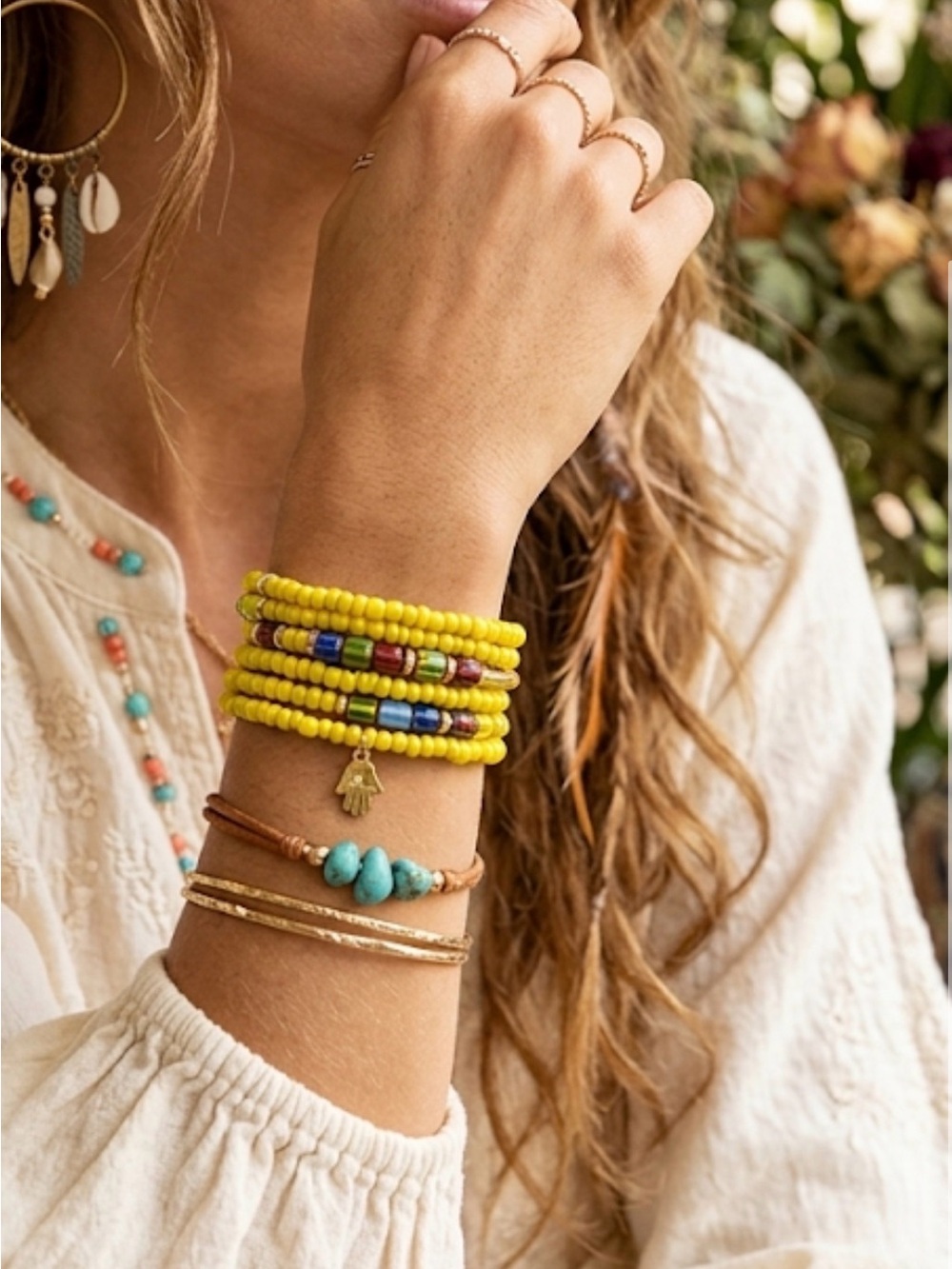 Bohemian  Beaded Wrap Bracelet with Multicolor Accents